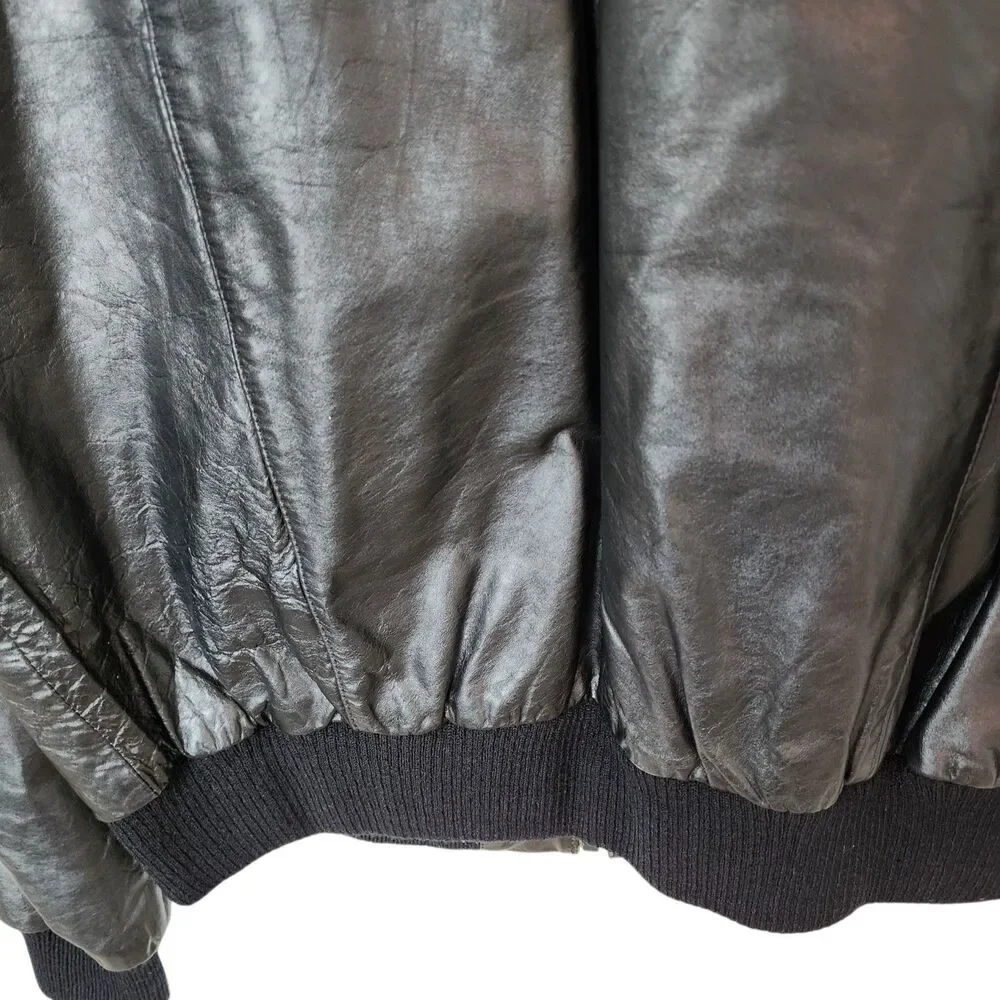 VTG Berman’s The Leather Experts Brown Leather Bomber Jacket Size 44 Korea 80s